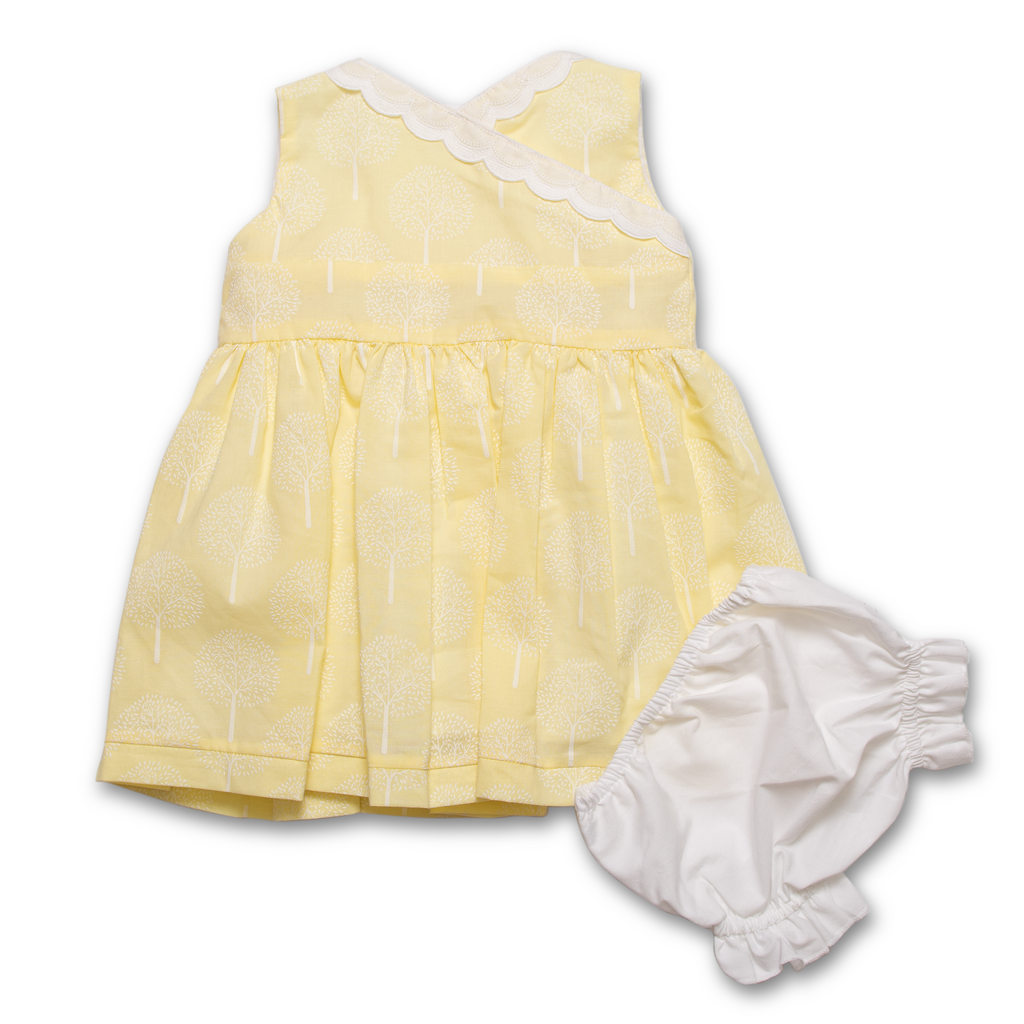 Vestido de algodón estampado de arbolitos amarillo - Micuquet