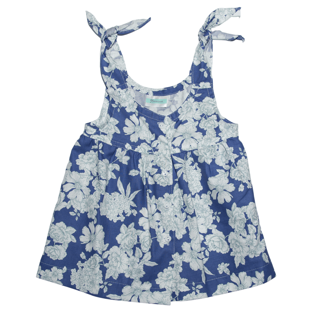 Vestido de algodón de flores blanco y azul - Micuquet