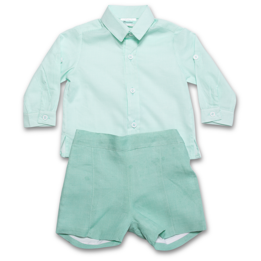 Conjunto camisa de algodón estampado de rayas verdes - Micuquet